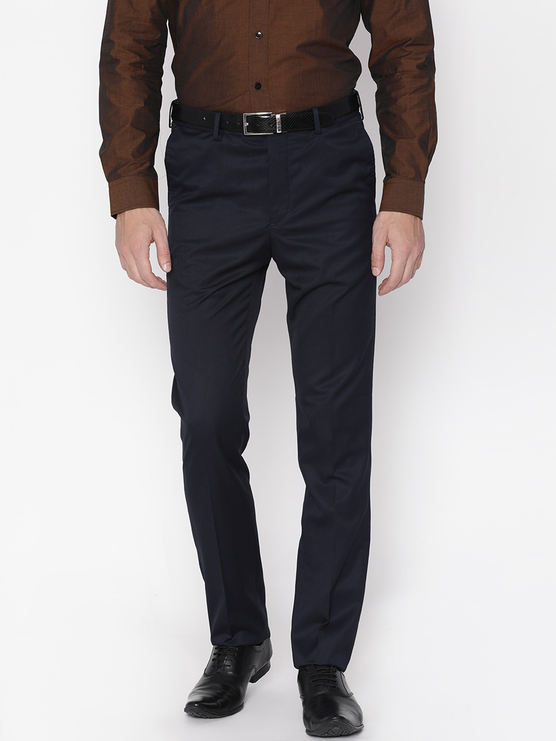 Buy Arrow Men Navy Blue Tapered Fit Solid Formal Trousers - Trousers ...