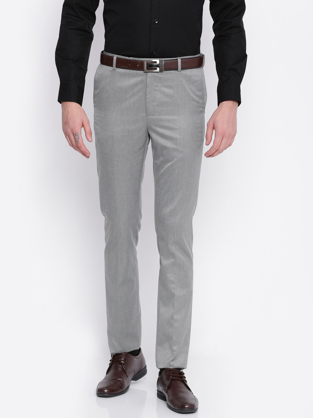 Buy Arrow Men Grey Tapered Fit Solid Formal Trousers - Trousers for Men ...