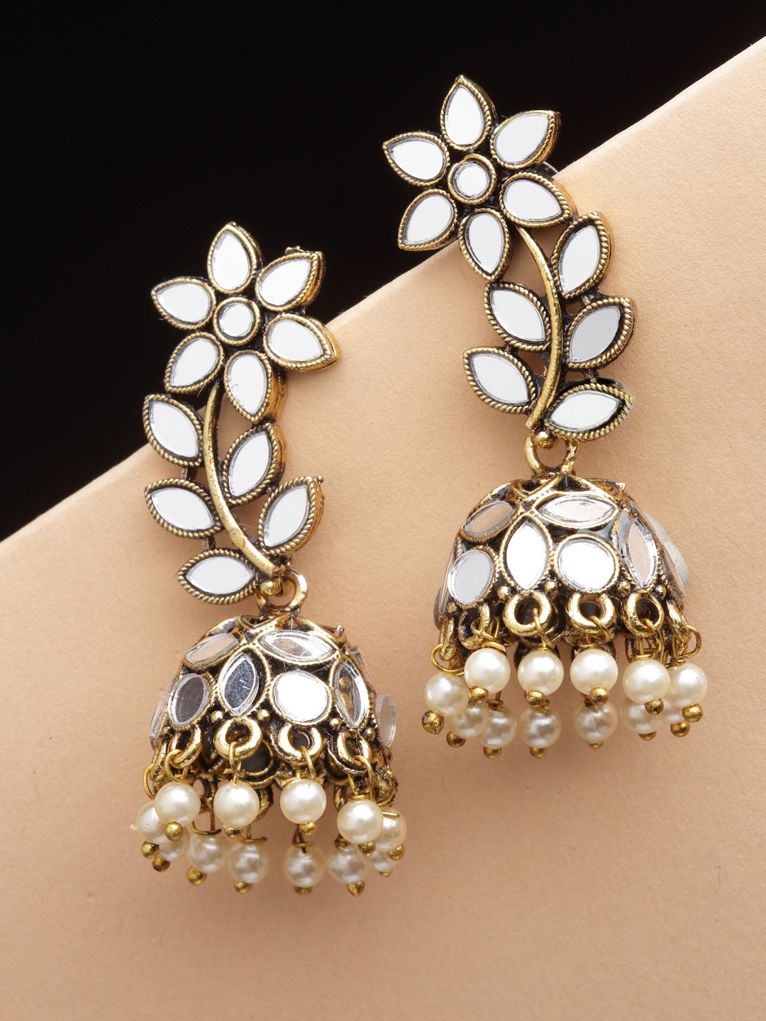 Buy PANASH Gold Plated Floral Shaped Mirror Work Drop Earrings ...