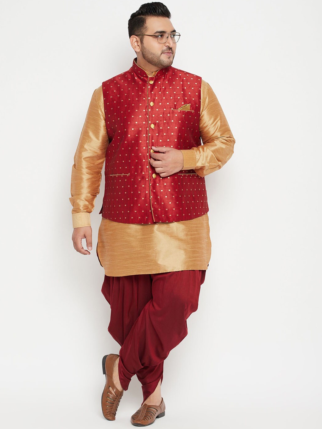 buy-vastramay-plus-men-plus-size-kurta-with-dhoti-pants-nehru-jacket