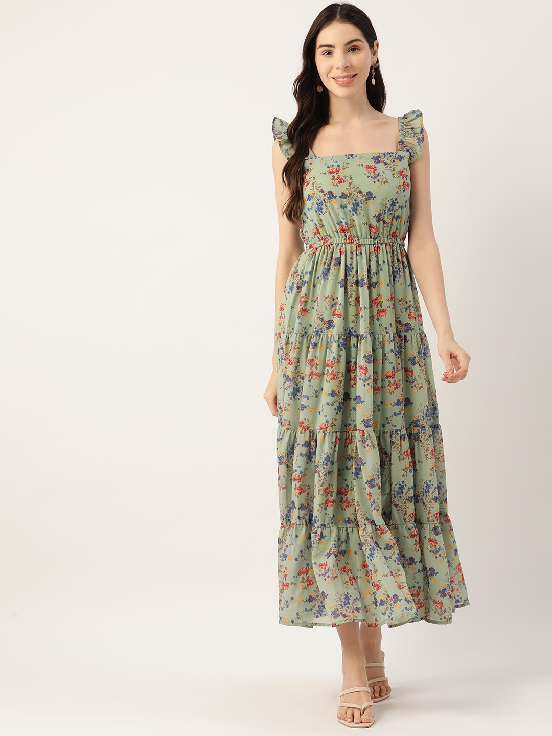 Buy Deewa Green Floral Georgette A Line Maxi Dress - Dresses for Women ...
