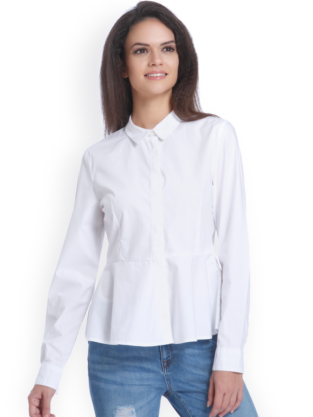 Buy ONLY Women White Slim Fit Solid Casual Shirt - Shirts for Women ...