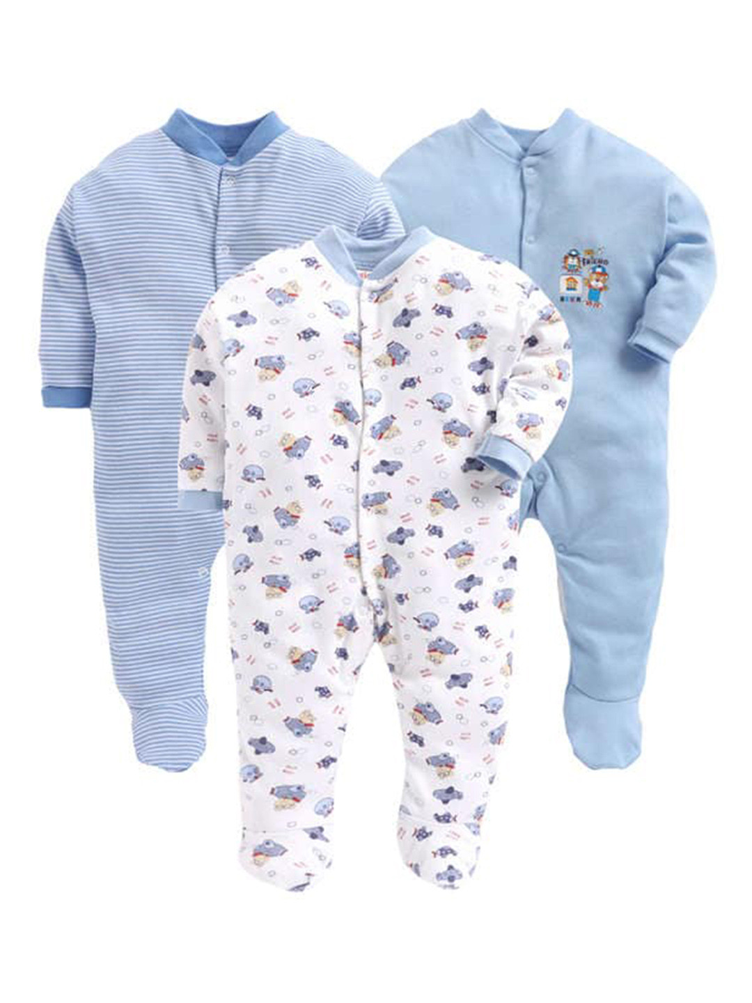 Buy EIO Infants Pack Of 3 Printed Pure Cotton Sleepsuits Sleepsuit