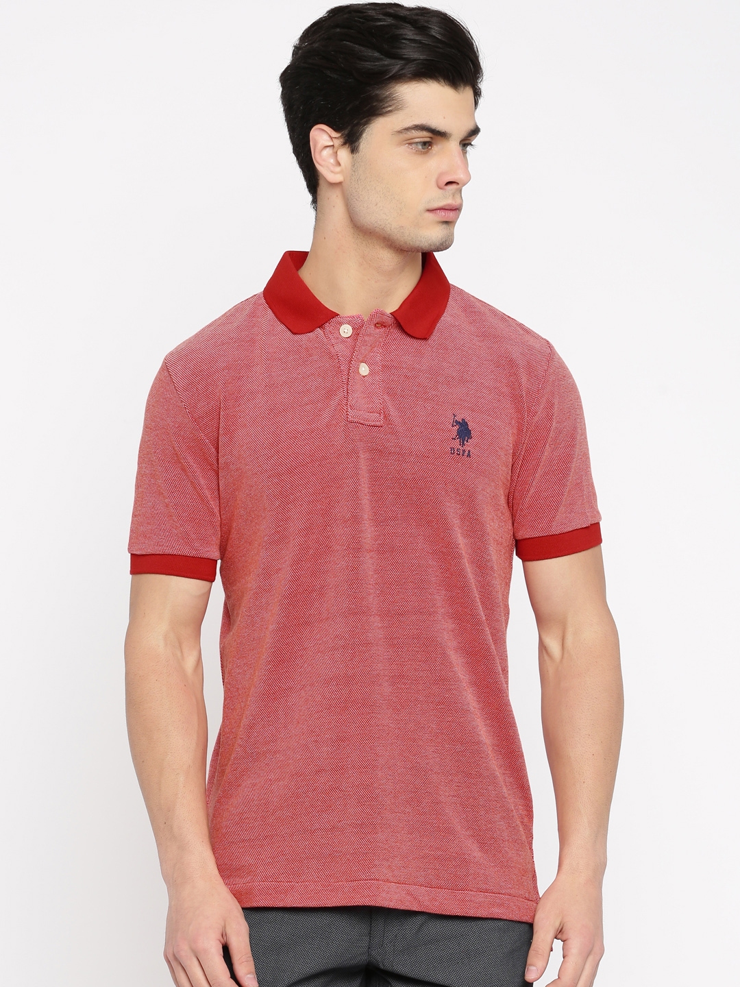 Buy U.S. Polo Assn. Men Red Solid Polo Collar Pure Cotton T Shirt ...