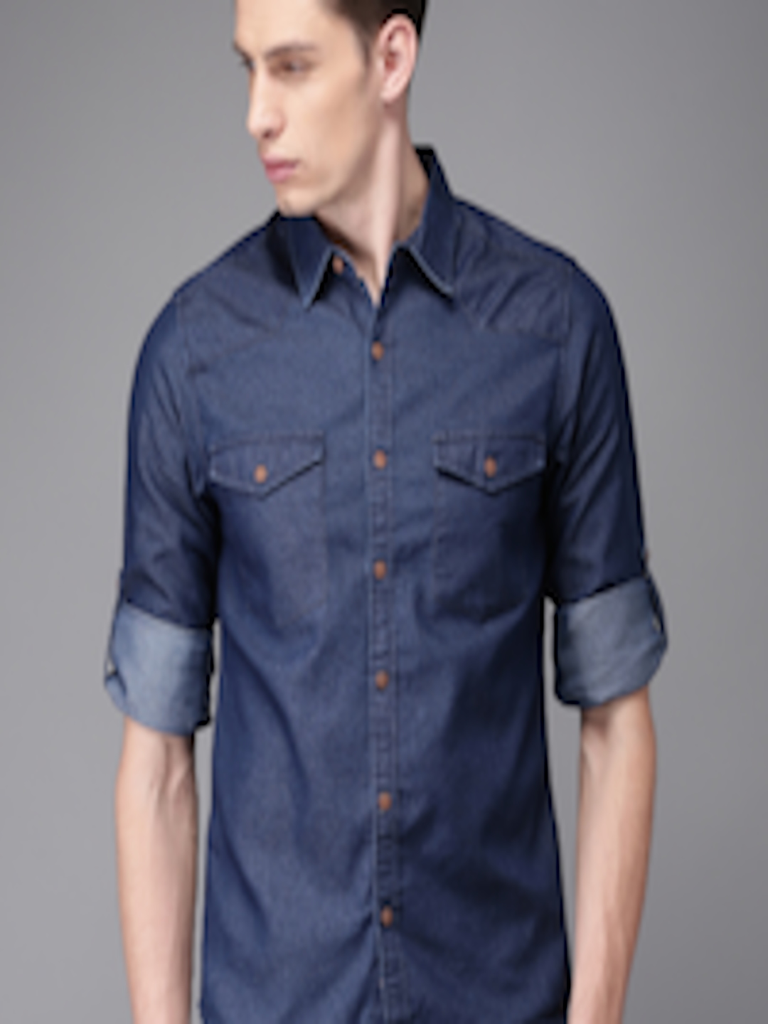 Buy Moda Rapido Men Blue Regular Fit Solid Denim Casual Shirt - Shirts ...