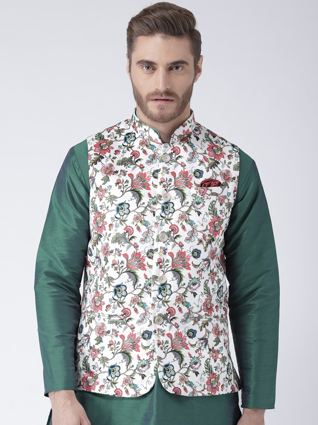 Men's Mandarin Collar Solid Peach Nehru Jacket
