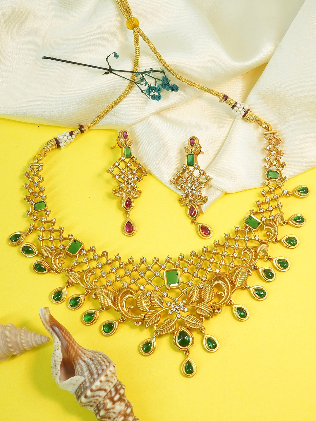 Buy GRIIHAM Gold Plated CZ Studded Antique Jewellery Set Jewellery