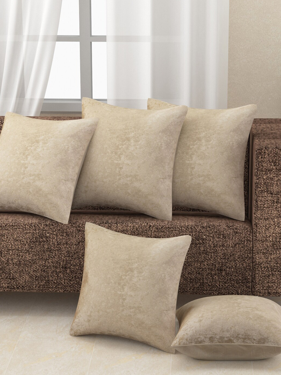 Buy Nendle Beige Set Of 5 Velvet Square Cushion Covers Cushion Covers