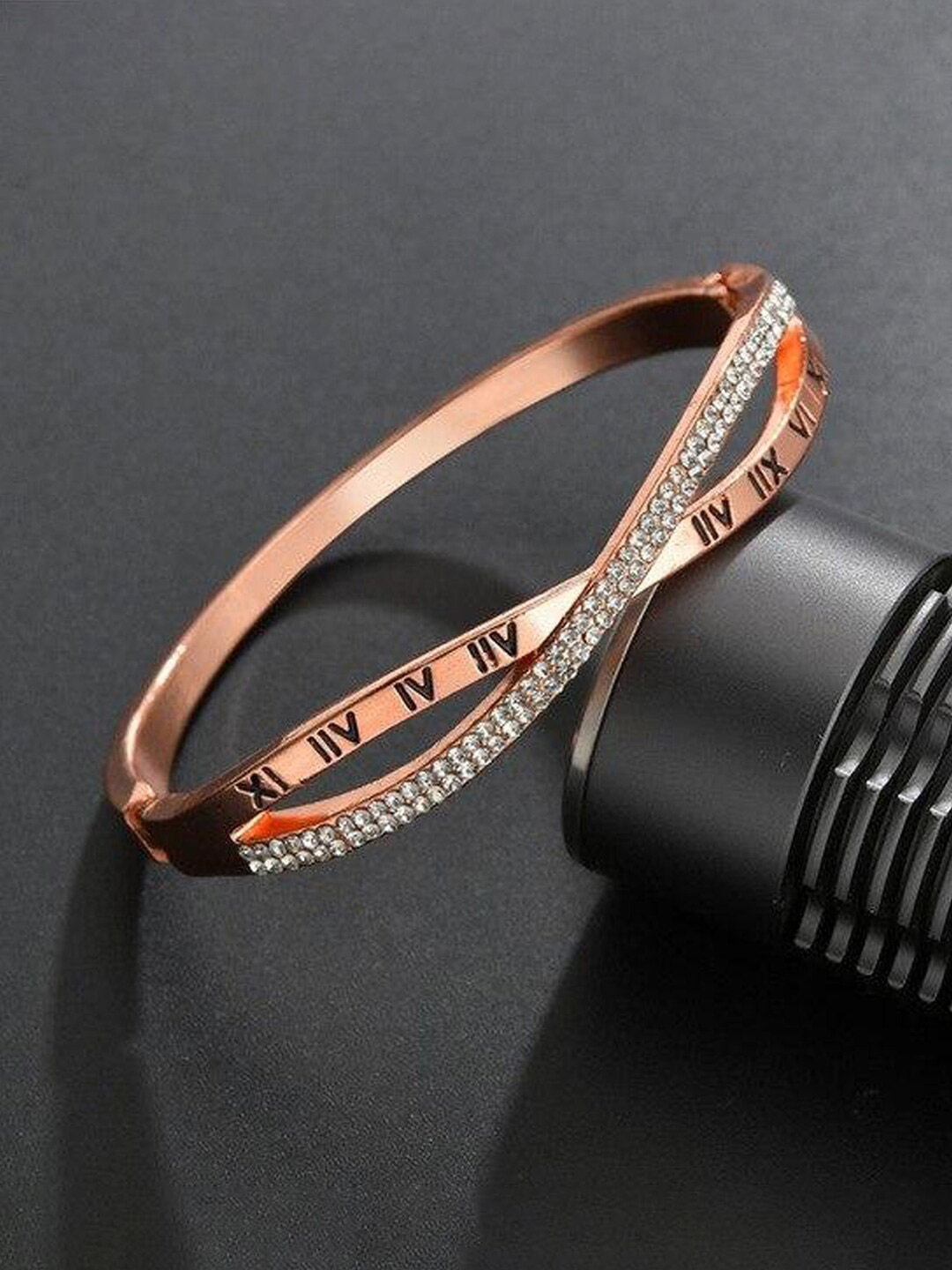 Buy Jewels Galaxy Women Rose Gold Plated Titanium Cubic Zirconia Kada Bracelet - Bracelet for ...