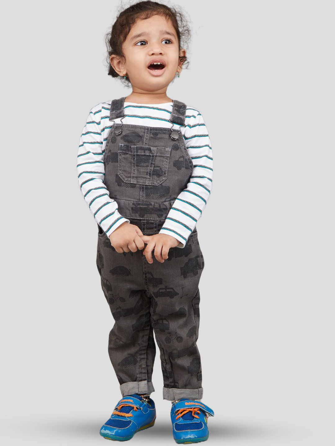 Girls Floral Printed Dungaree With Top