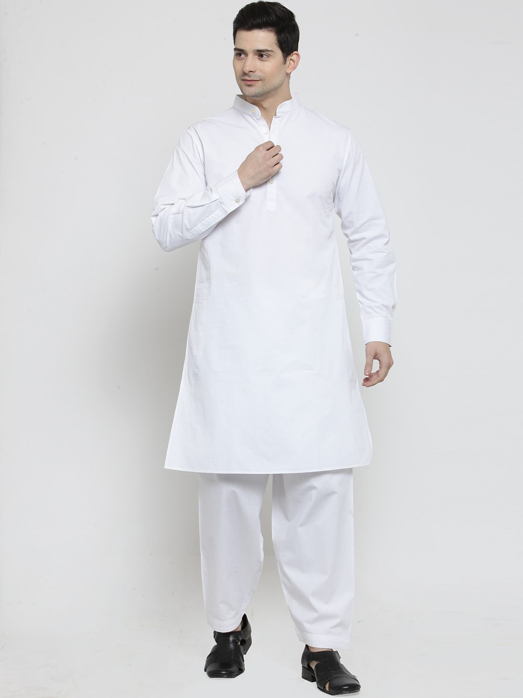 Men Purple & White Solid Pin-Tucks Kurta Only