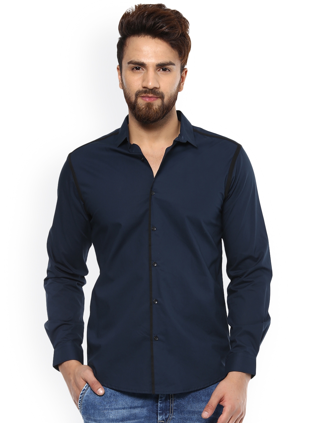 Buy Mufti Men Navy Blue Slim Fit Solid Casual Shirt - Shirts for Men ...