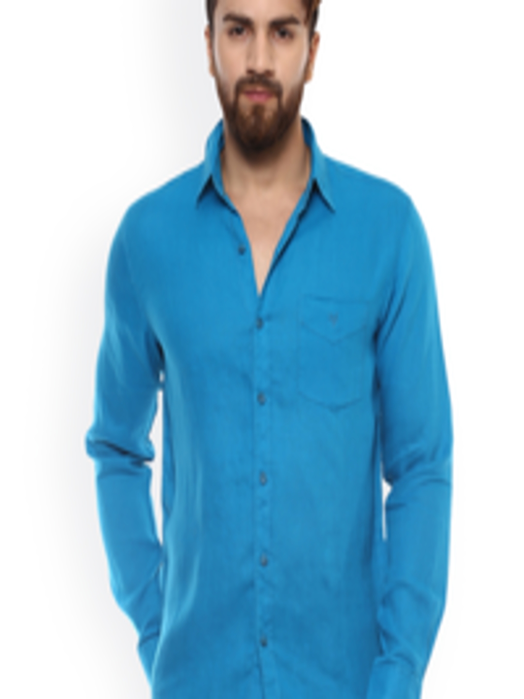 Buy Mufti Men Turquoise Blue Slim Fit Solid Casual Shirt - Shirts for ...