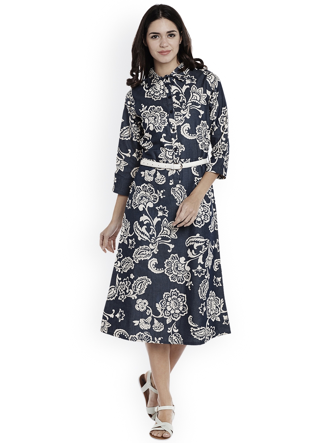 Buy Athena Women Blue Printed A Line Denim Dress Dresses For Women 2159942 Myntra 8481