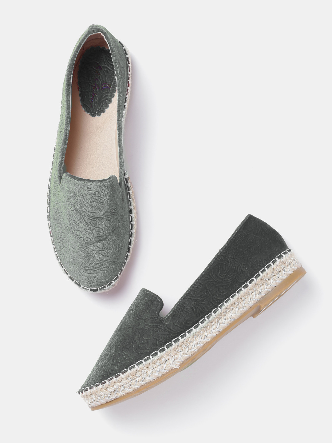 Buy Mast & Harbour Women Olive Green Textured Espadrilles Casual