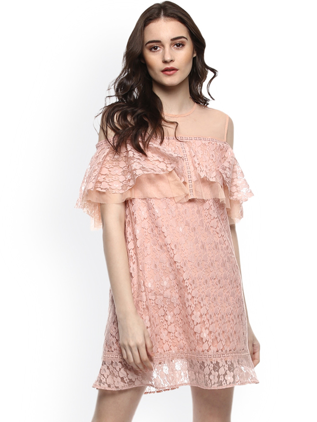 Buy Kazo Women Pink Self Design A Line Dress Dresses for Women