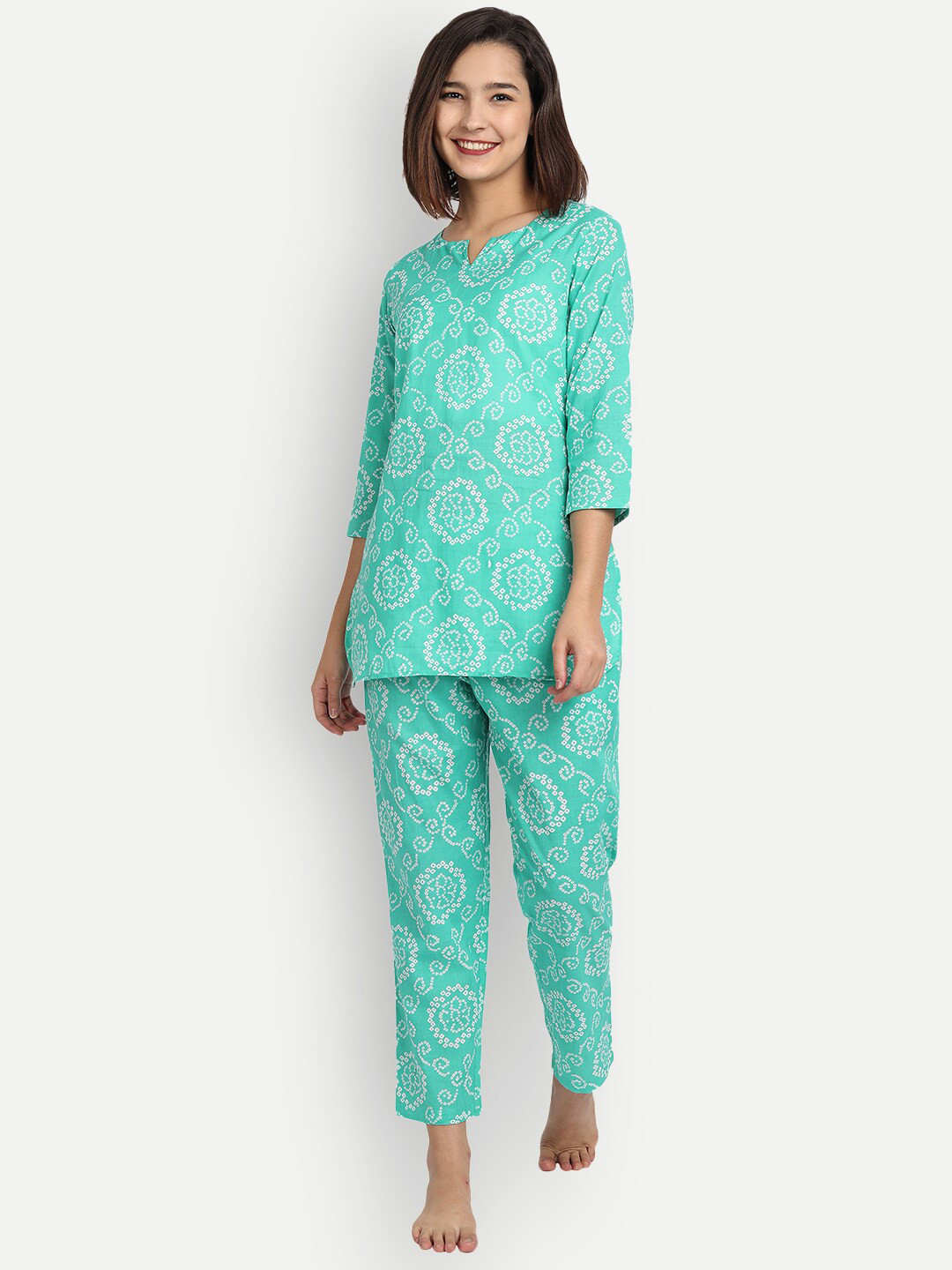 Buy Haute And Humble Women 2 Pieces Printed Pure Cotton Night Suit