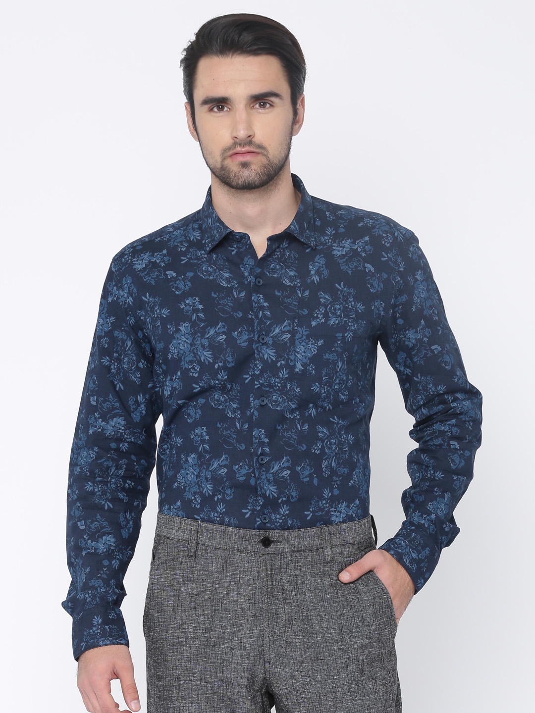 Buy Lombard Men Blue Slim Fit Printed Casual Shirt - Shirts for Men ...