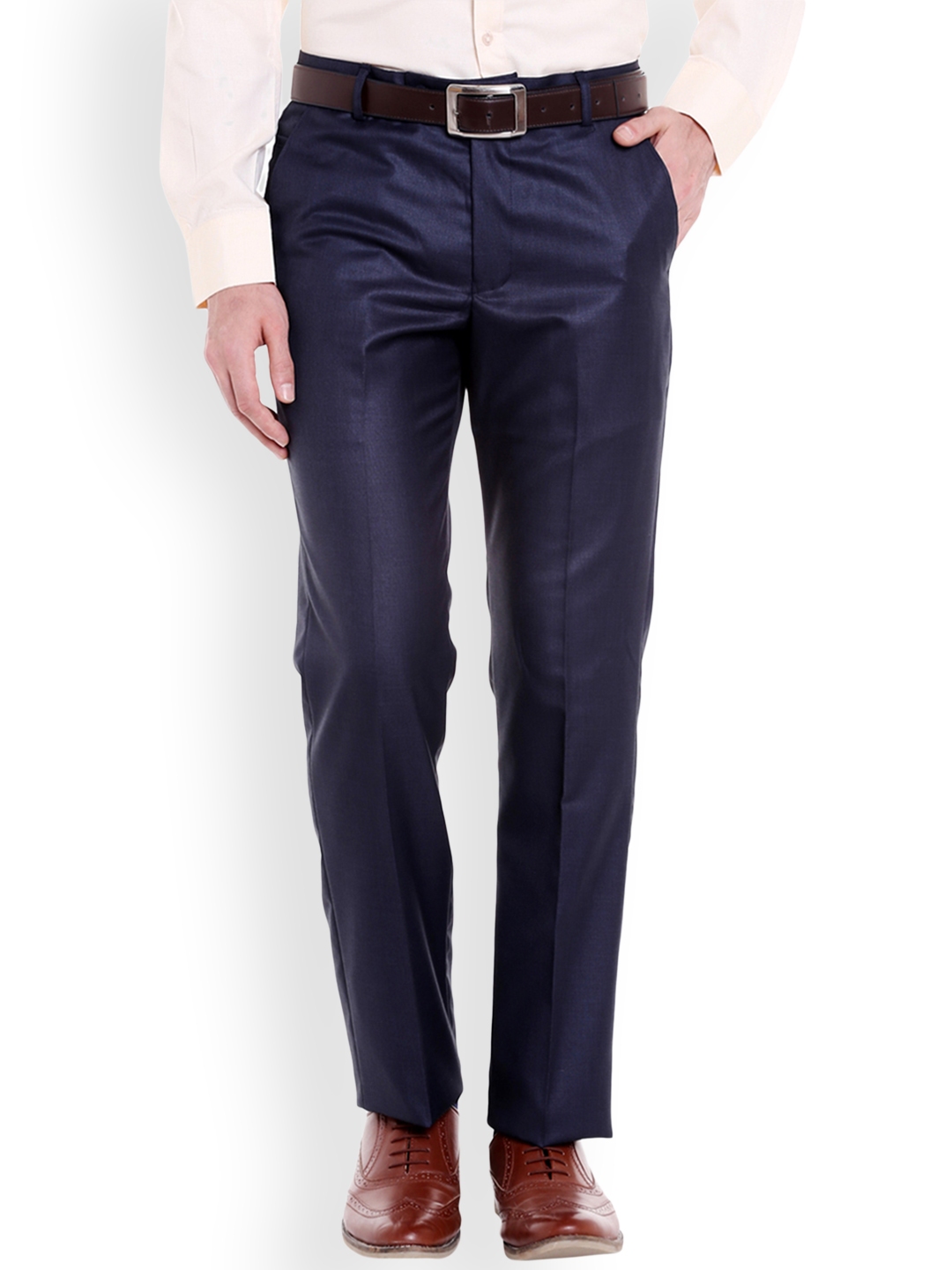 Buy Solemio Men Navy Blue Slim Fit Solid Formal Trousers - Trousers for ...