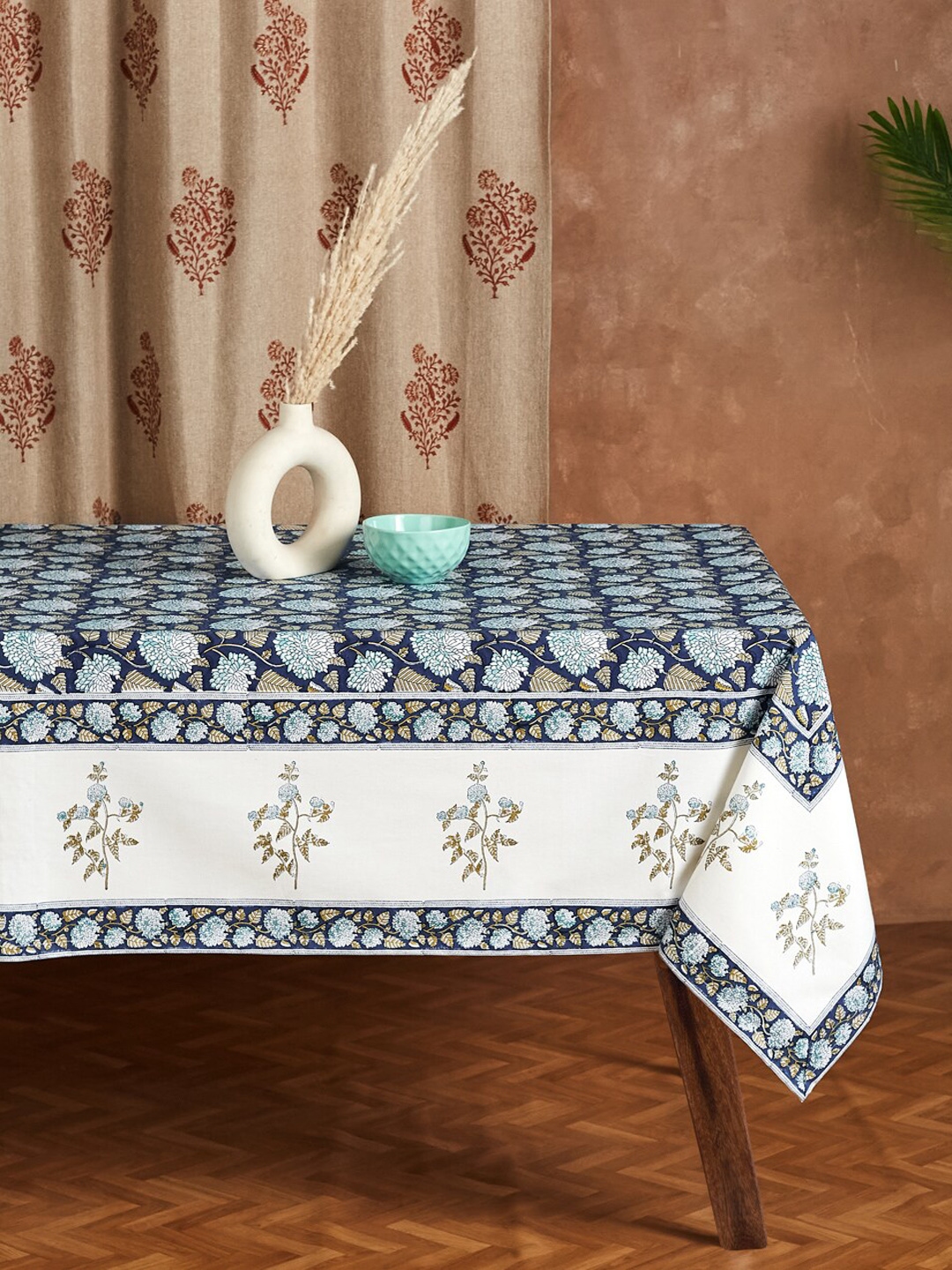 Buy Fabindia Aakarik Blue & White Floral Printed Cotton Table Cover
