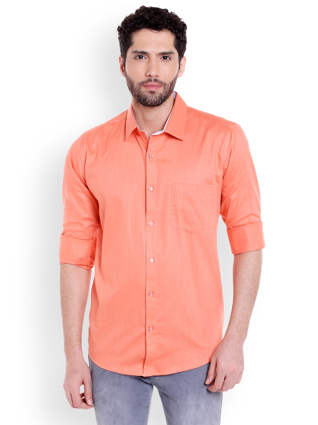 Buy Solemio Men Orange Relaxed Regular Fit Solid Casual Shirt - Shirts ...