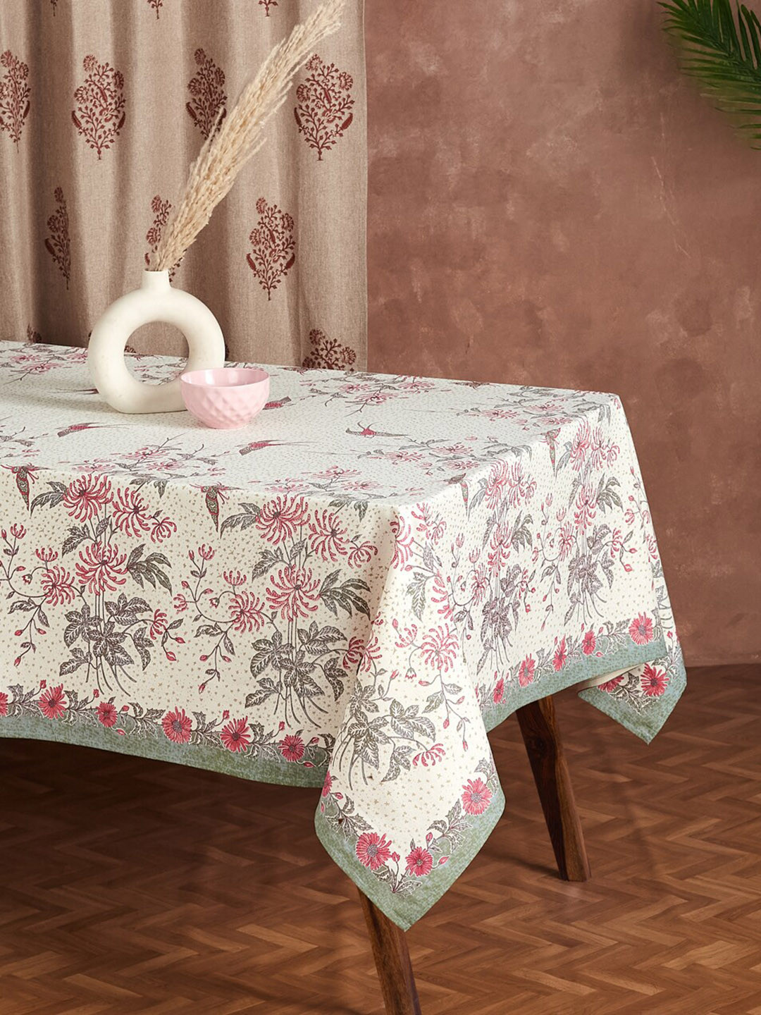 Buy Fabindia Adira Cream & Red Floral Printed Cotton 6 Seater Table