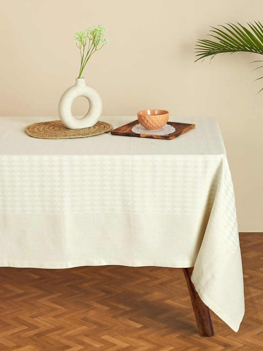 Buy Fabindia Dhaani Cream And White Geometric Woven Design Table Cover