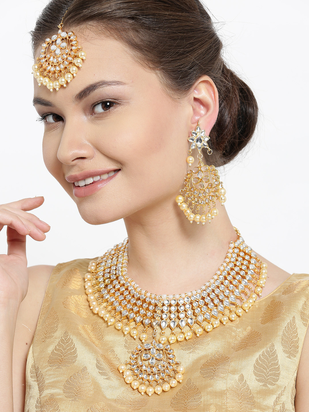 Buy Zobby Cream Coloured Gold Plated Handcrafted Kundan Stone Studded