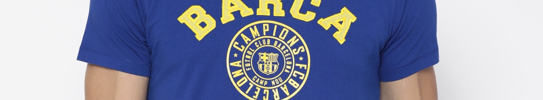 Buy FC Barcelona Men Blue Printed Round Neck Pure Cotton T Shirt ...