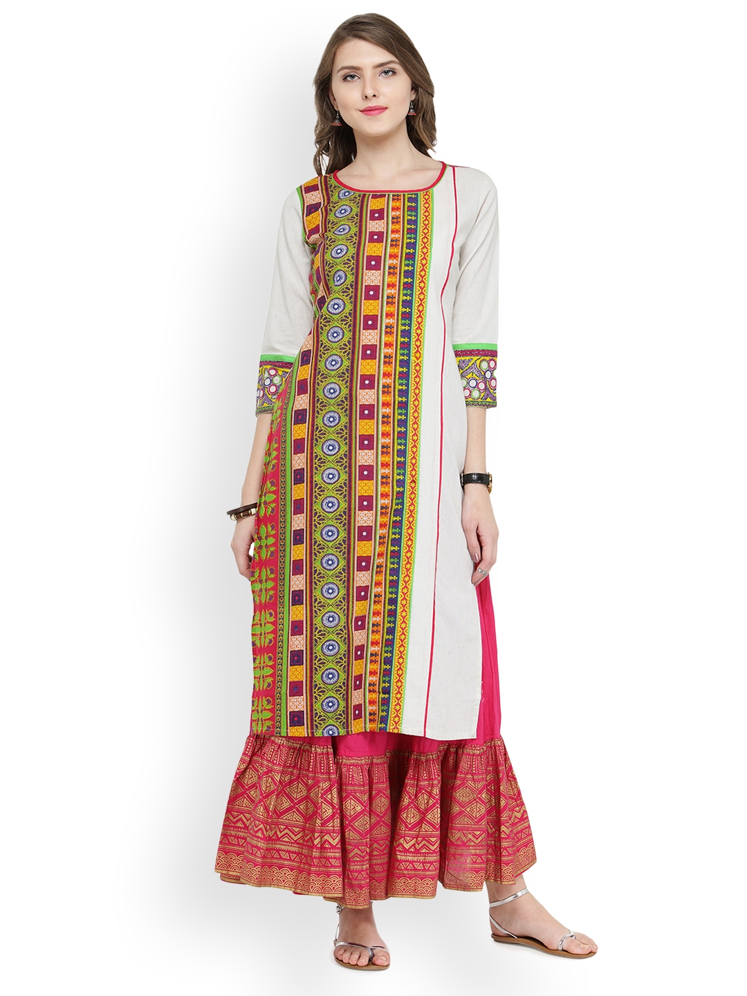 Buy Varanga Women Multicoloured Embroidered Kurta With Skirt - Kurta ...