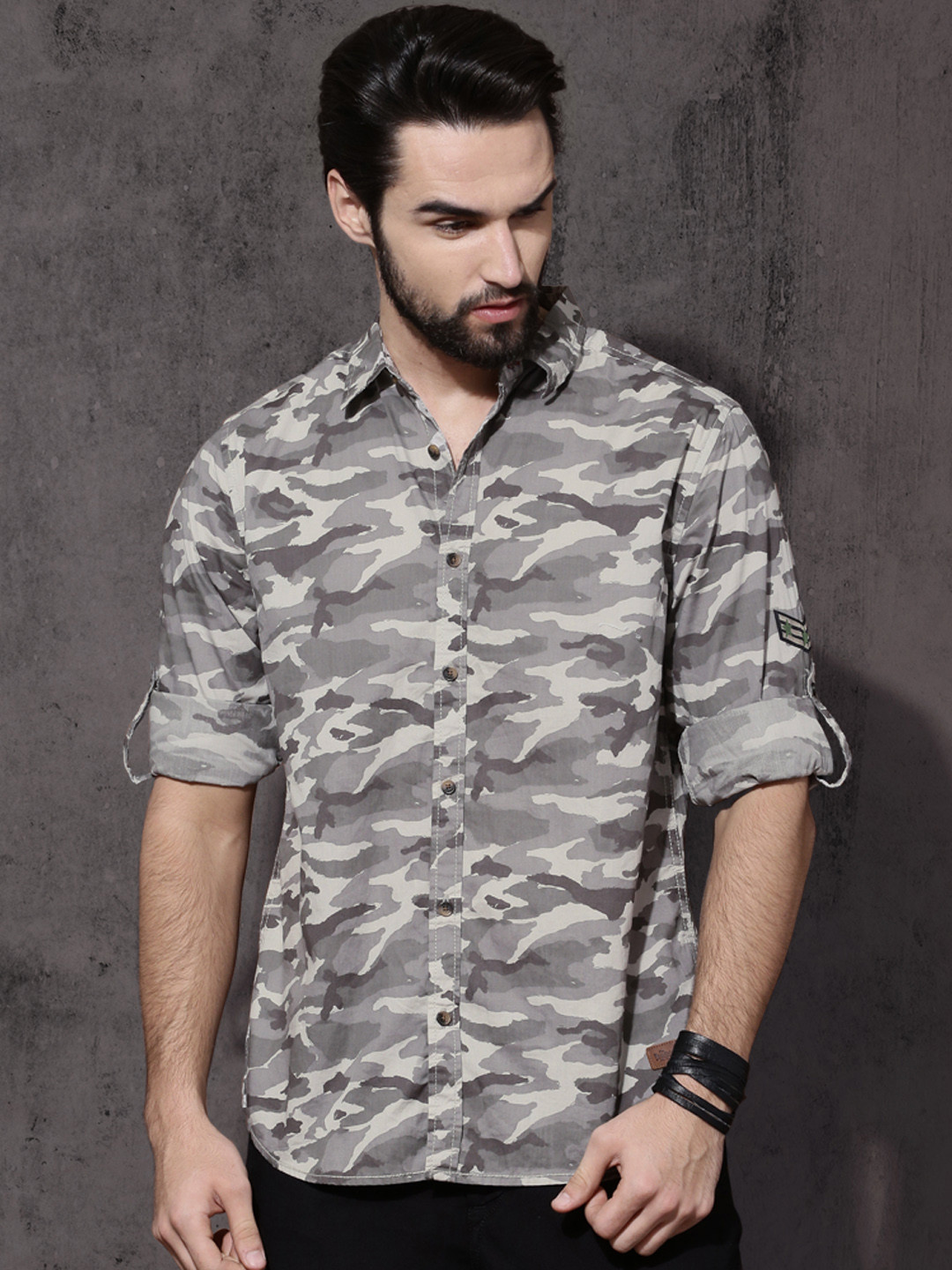 Buy Roadster Men Grey Camouflage Print Regular Fit Casual Shirt