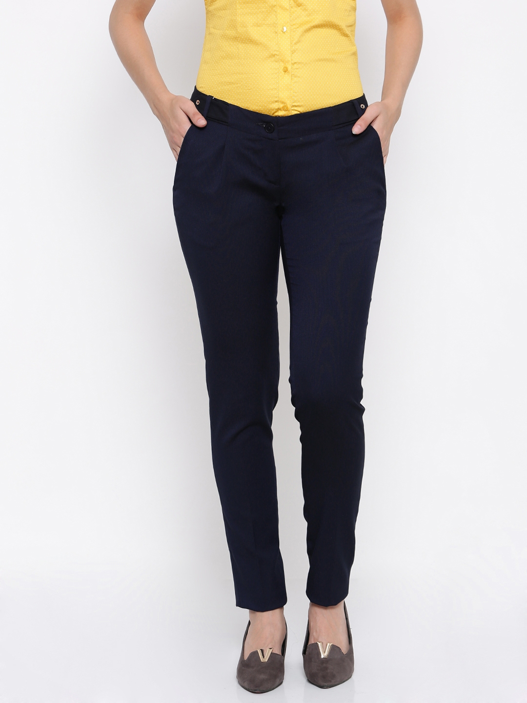 navy tapered trousers womens
