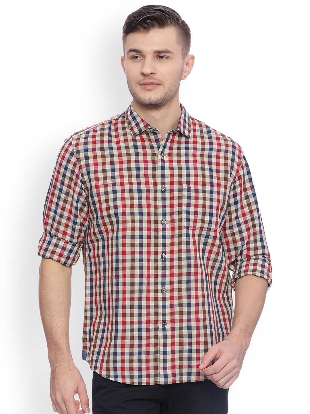 Buy Basics Men Red & White Slim Fit Checked Casual Shirt - Shirts for ...