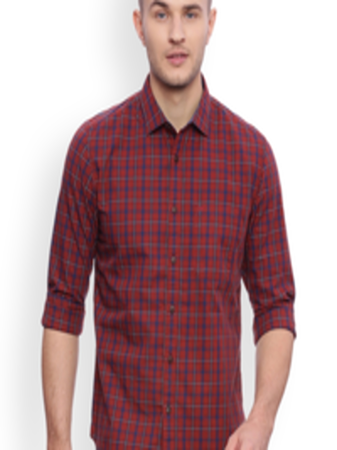 Buy Basics Men Red & Blue Slim Fit Checked Casual Shirt - Shirts for ...