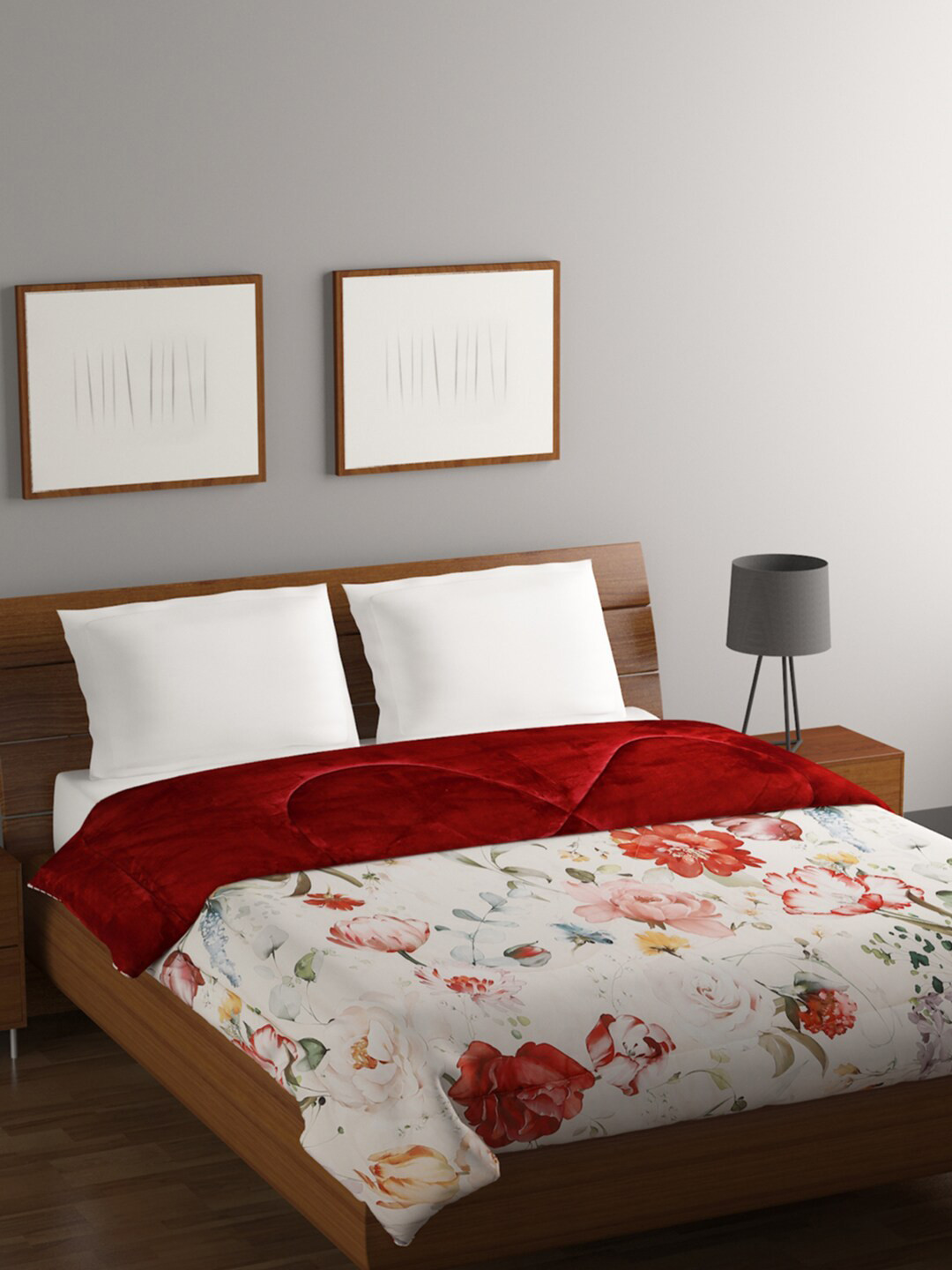 Buy BOMBAY DYEING Entice White & Pink Floral 795 GSM Heavy Winter