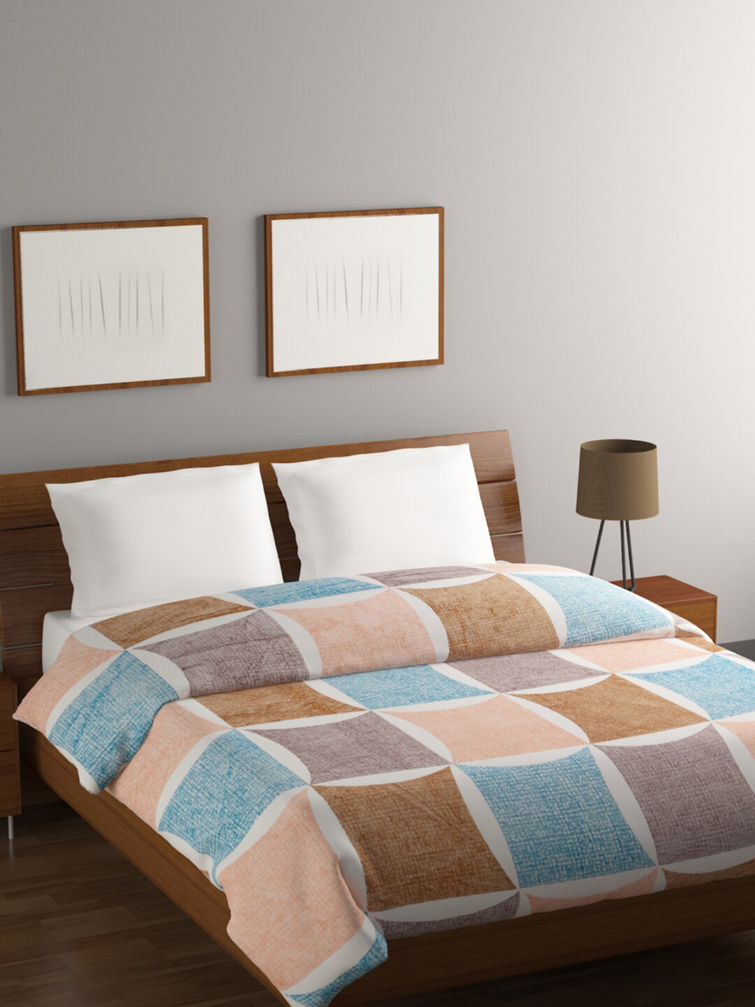Buy BOMBAY DYEING Peach Coloured & Blue Geometric Heavy Winter 284 GSM Double Bed Blanket