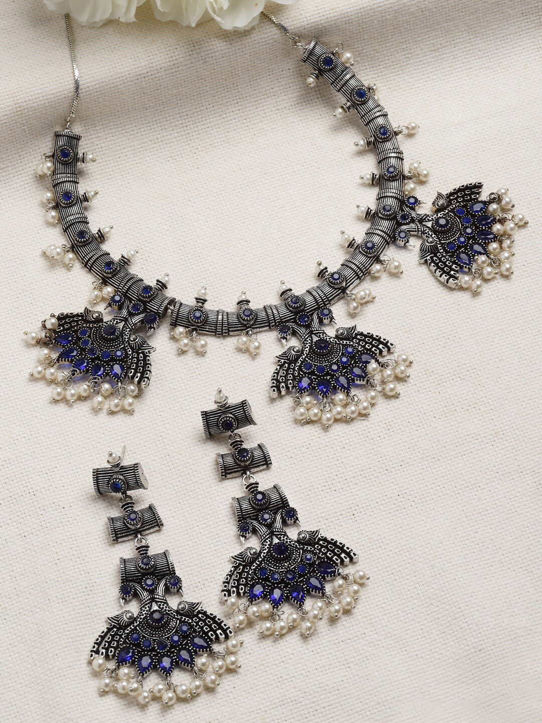 Buy PANASH Silver Plated Stone Studded & Beaded Jewellery Set