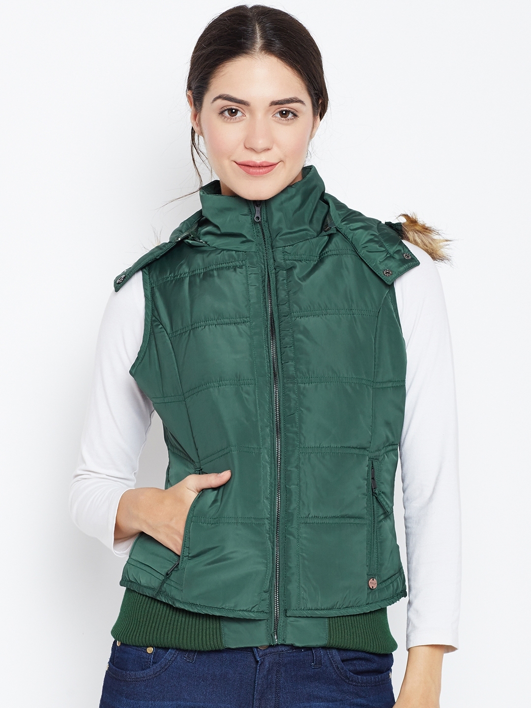 Buy Duke Women Green Solid Parka Jacket With Detachable Hood Jackets