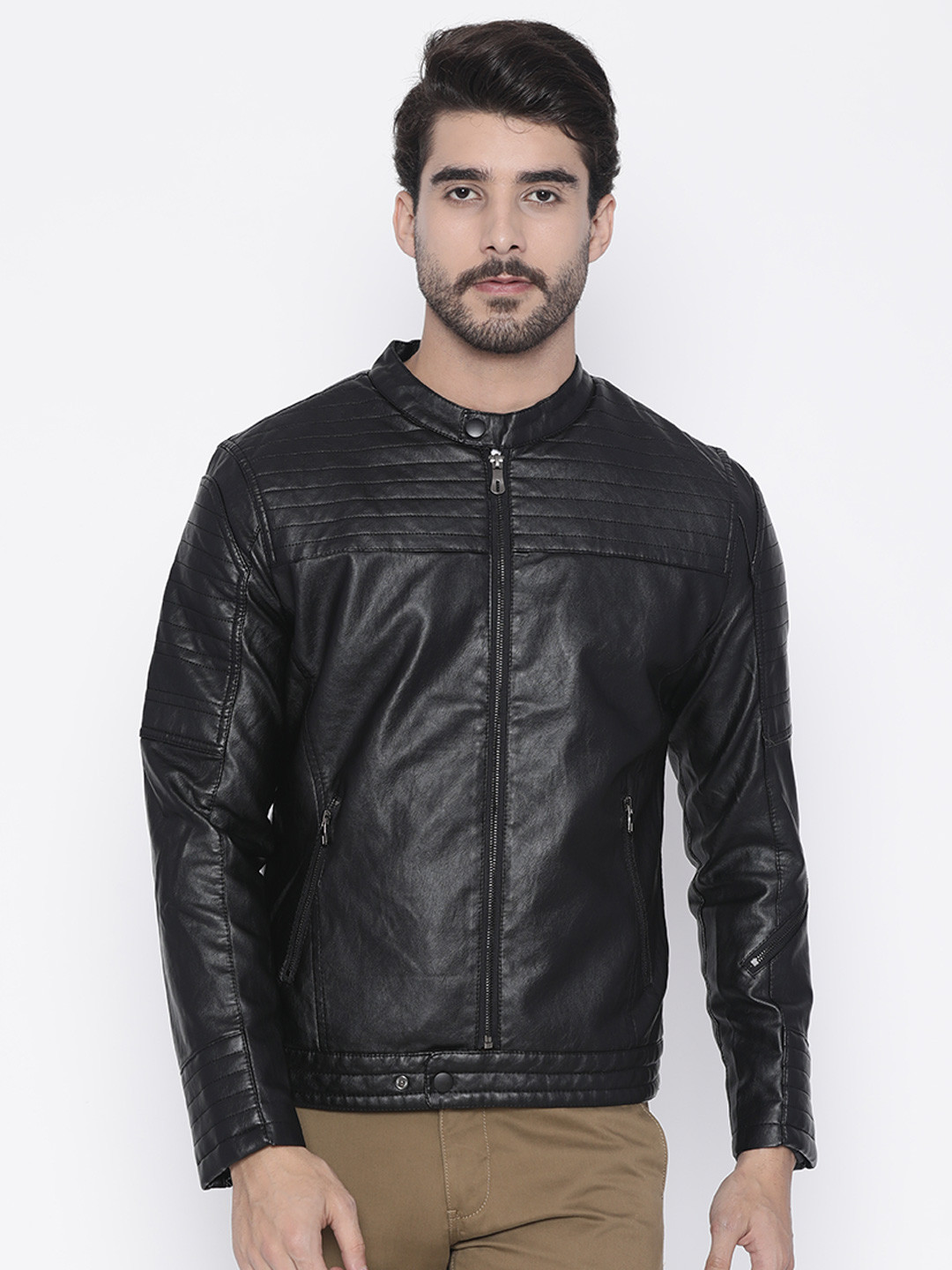Buy The Indian Garage Co Men Black Slim Fit Solid Biker Jacket - Jackets for Men 2166073 | Myntra