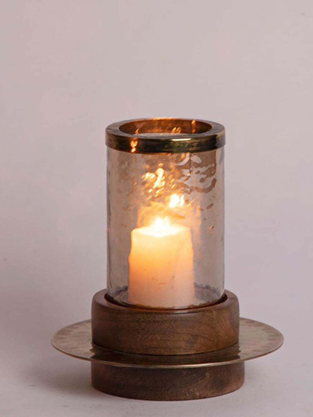 Buy Fabindia Rajasee Brown Glass Hurricane Candle Holder Candle