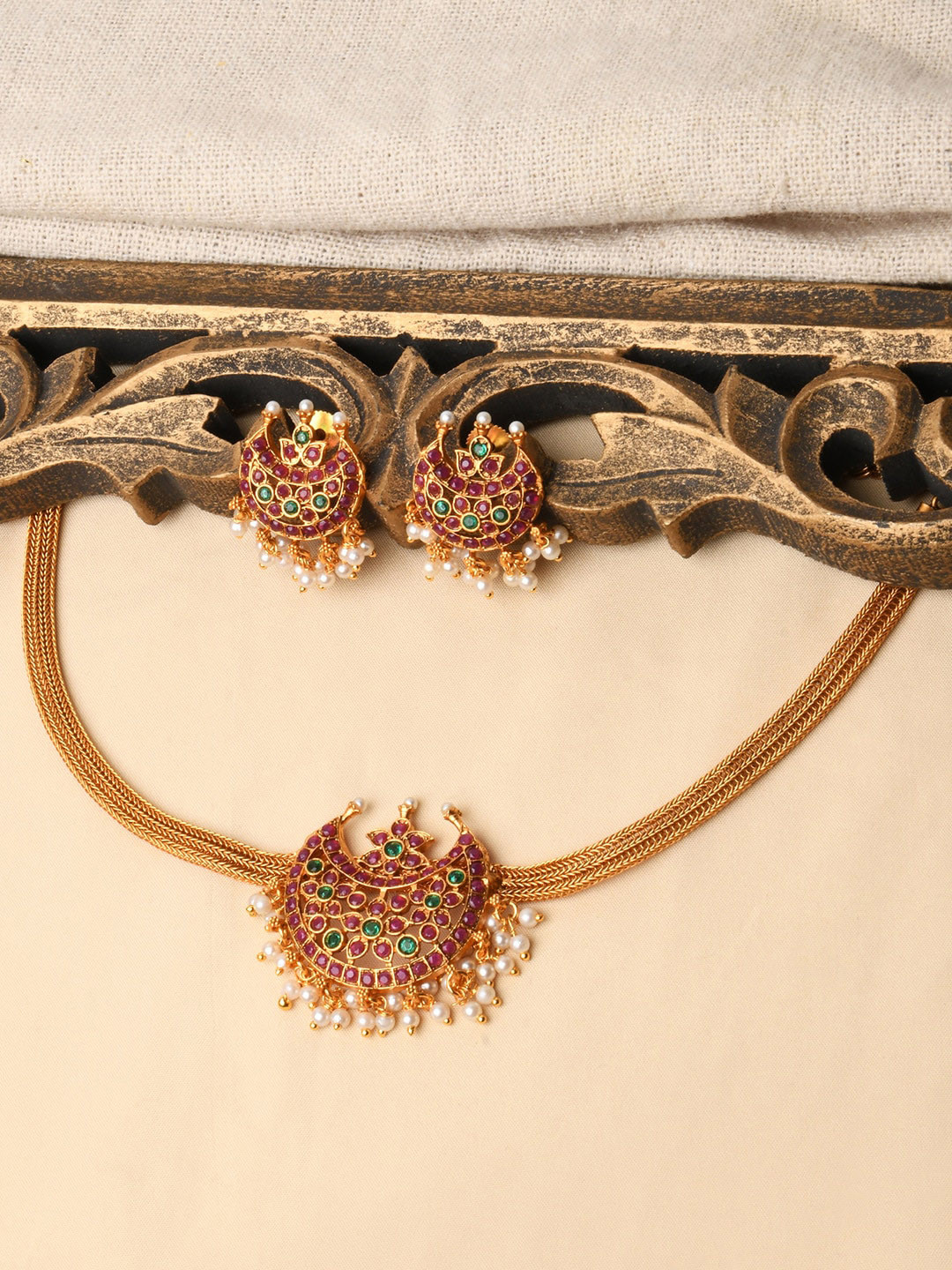 Buy Fida Gold Plated Stone Studded Temple Jewellery Set Jewellery Set