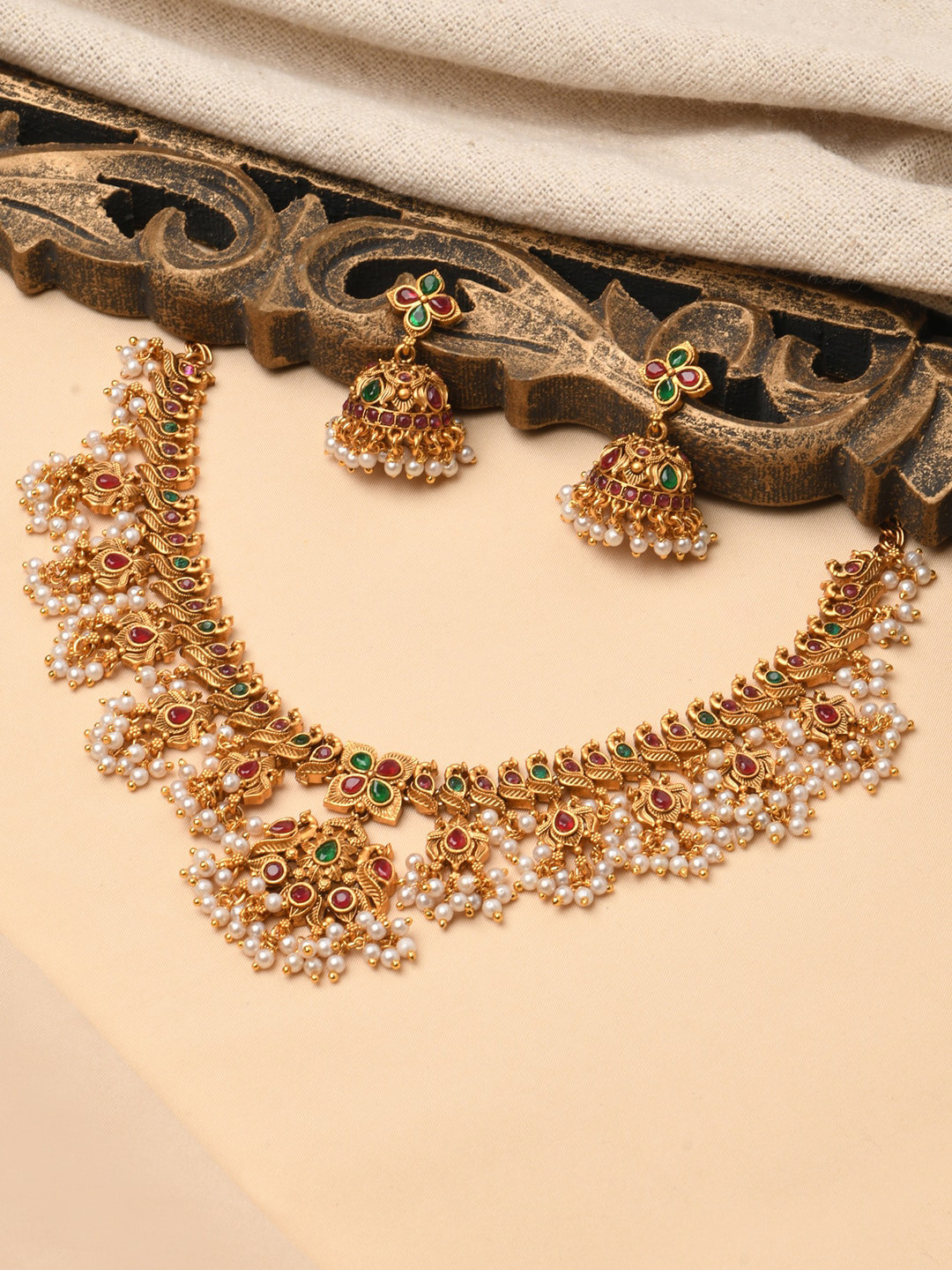 Buy Fida Gold Plated Stone Studded & Beaded Jewellery Set Jewellery