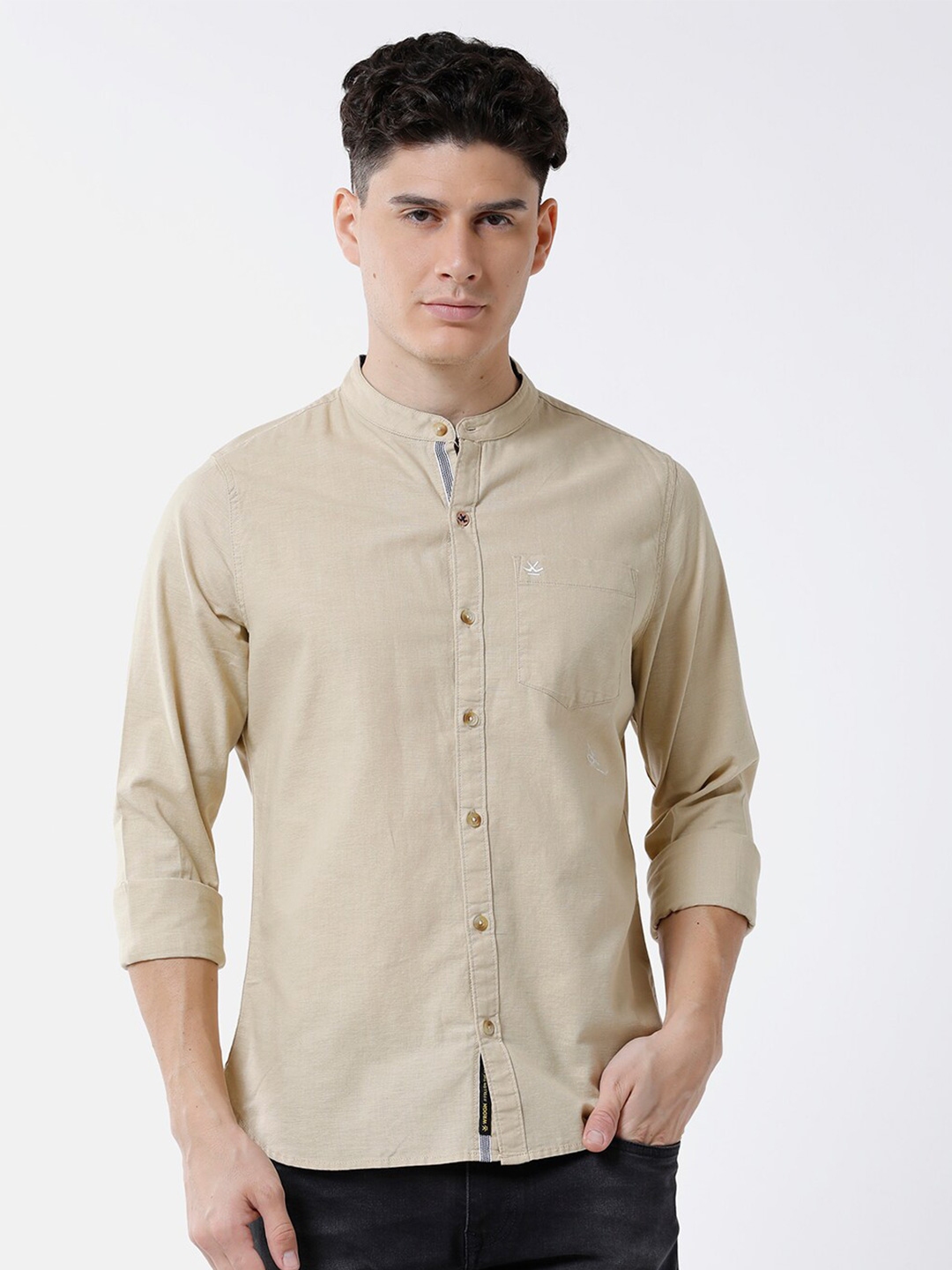 Buy WROGN Slim Fit Mandarin Collar Linen Casual Shirt - Shirts for Men ...