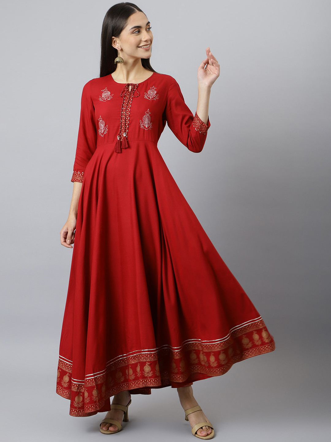 Buy KALINI Women Embroidered Tie Up Neck Anarkali Kurta Kurtas for