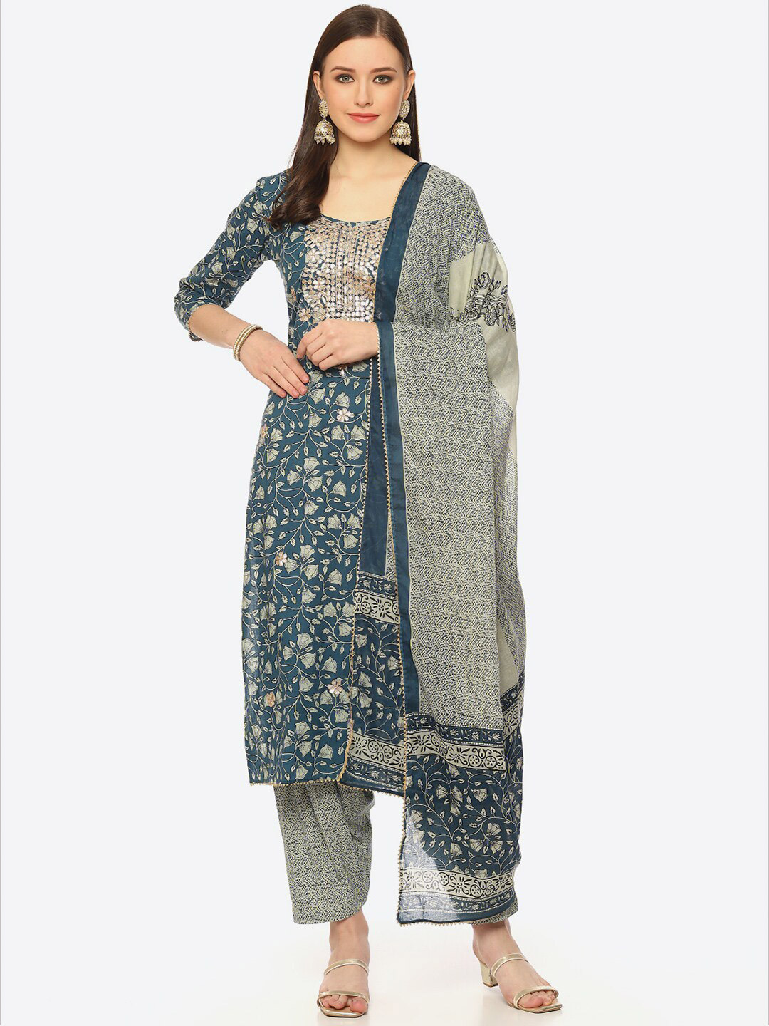 Buy Biba Ethnic Motif Printed Gotta Patti Unstitched Dress Material