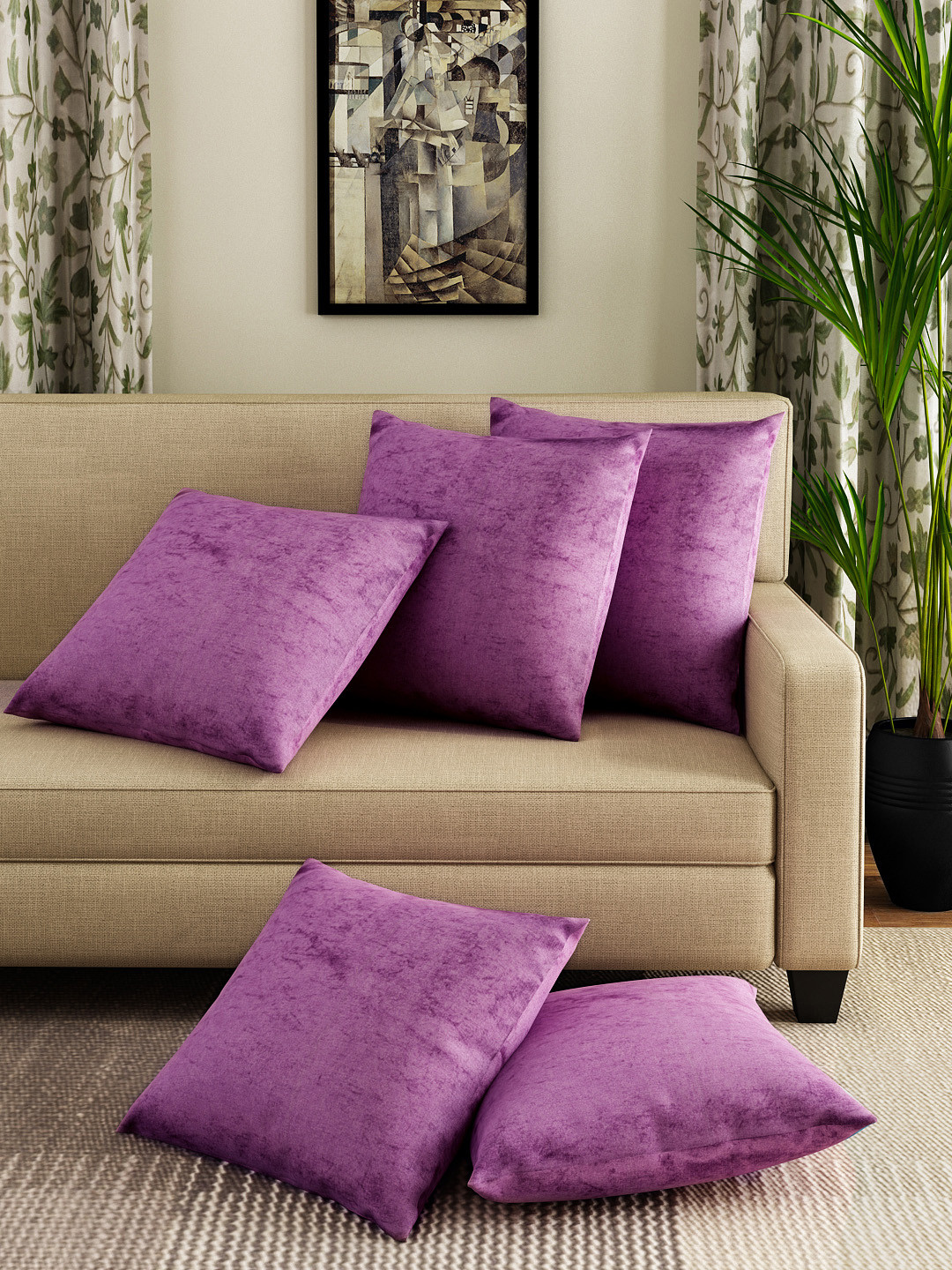 Buy ROMEE Purple Set Of 5 Cushion Covers Cushion Covers for Unisex