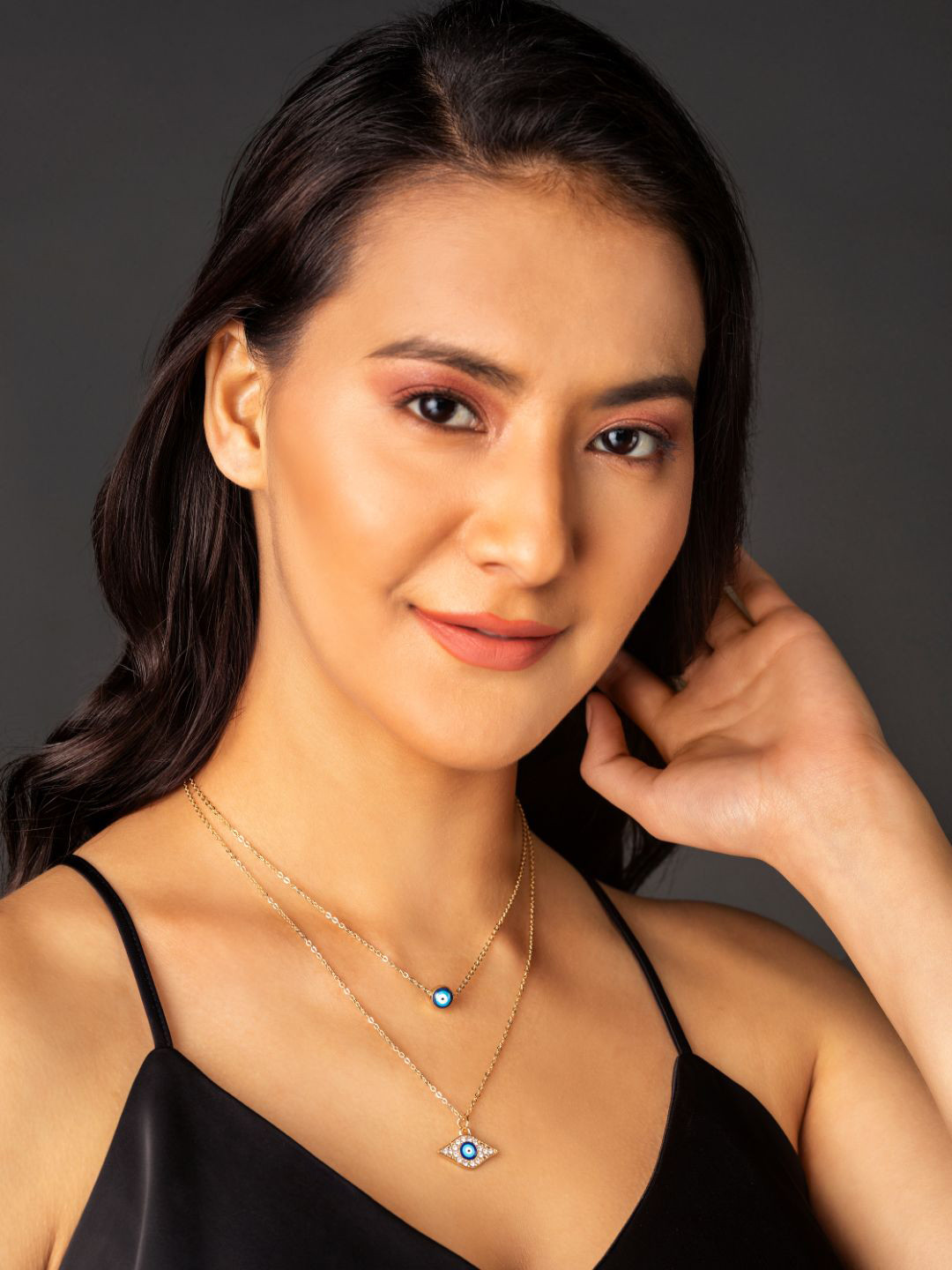 Buy PRITA BY PRIYAASI Studded Evil Eye Dual Layered Rose Gold Plated