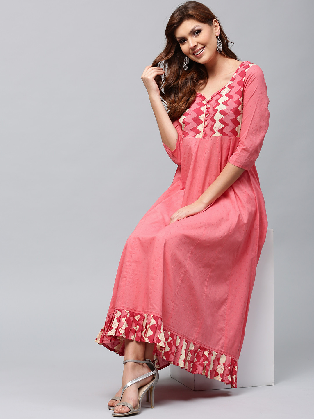 Women's Printed Pink Anarkali Kurta