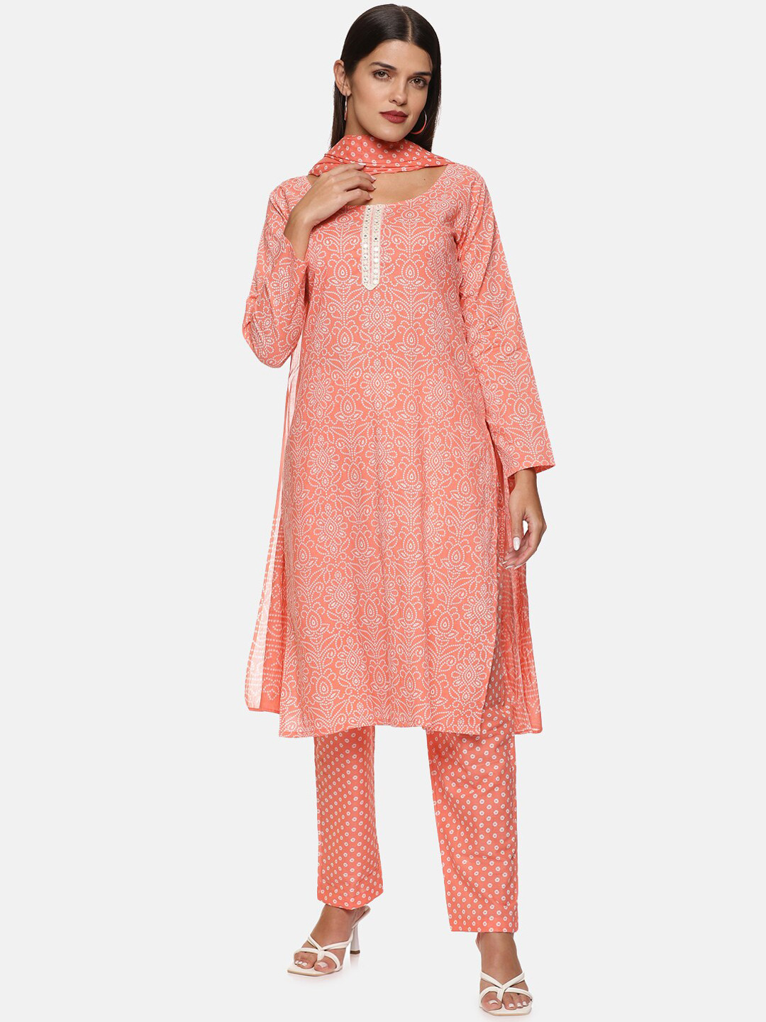 Bandhani Cotton Blend Kurta Set