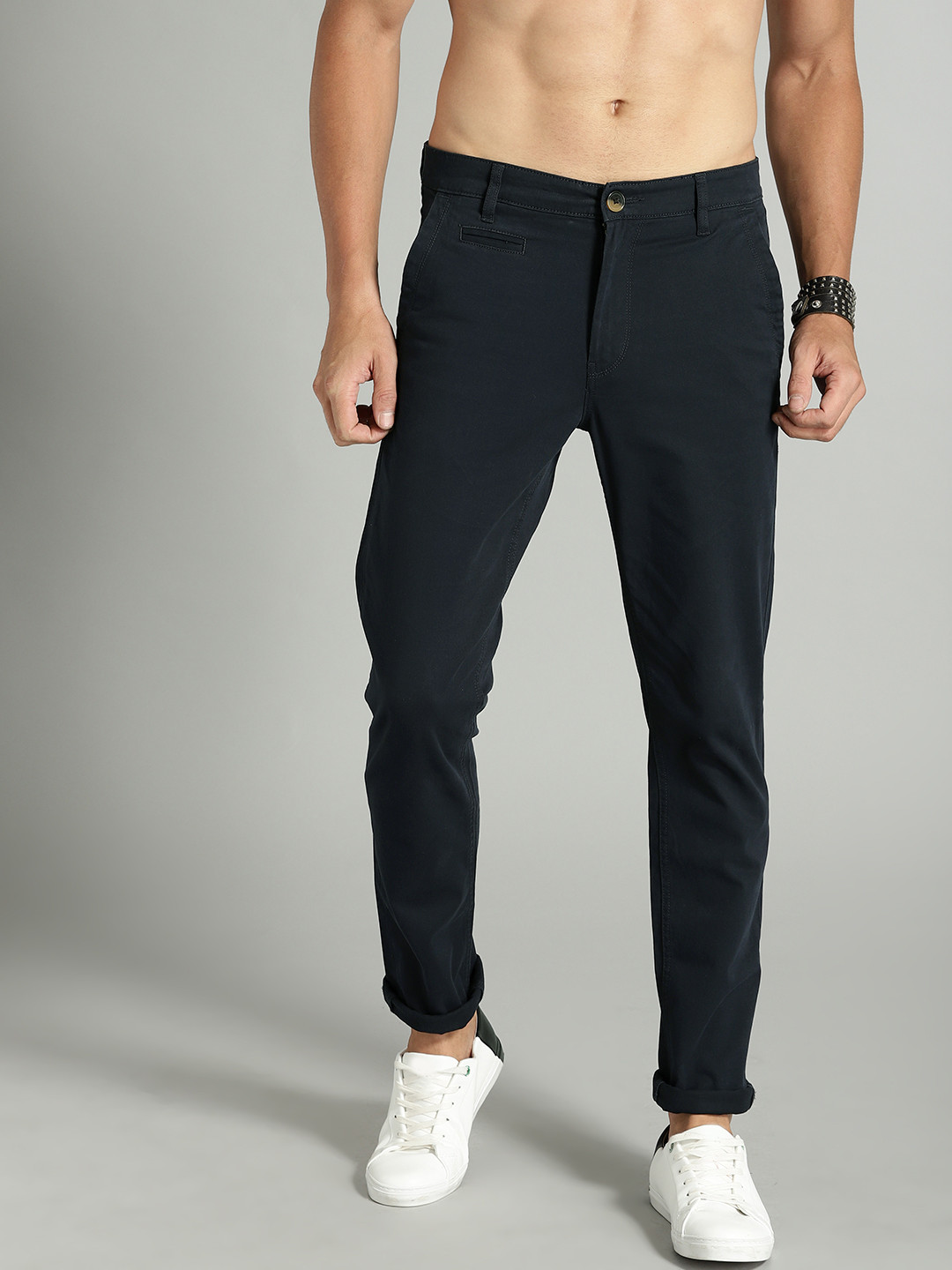 Buy Roadster Men Navy Blue Solid Chinos - Trousers for Men 2167354 | Myntra